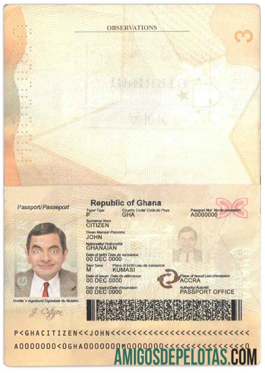 Passaporte de Gana exemplo